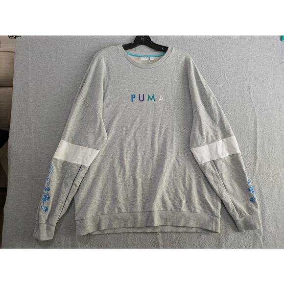 PUMA‎ Pullover Men's XL Gray Embroidered Puma Cat Crew Neck  Sweatshirt - Picture 1 of 14